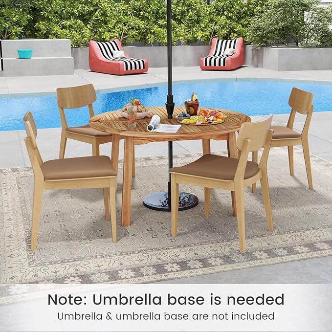Tangkula Outdoor Round Dining Table for 4-6 People, 53 inch Patio Table with Acacia Wood Tabletop, 2 inch Umbrella Hole, Farmhouse Dining Furniture for Yard, Deck, Garden, Poolside