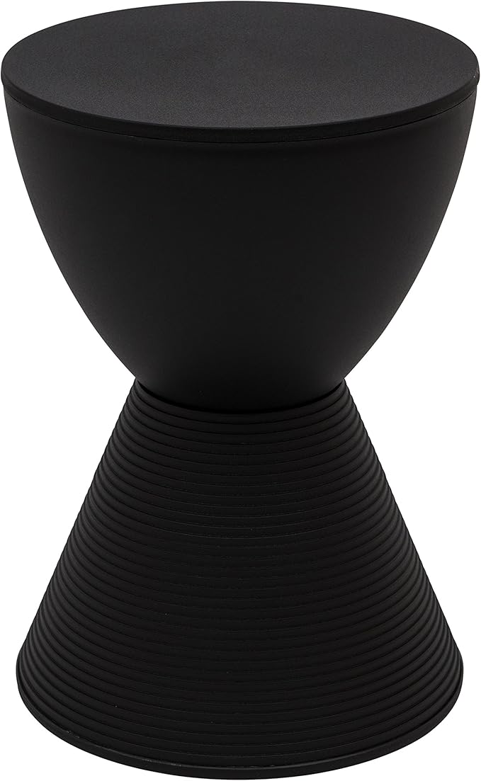 LeisureMod Black Side Table – Modern Hourglass Drum End Table with Storage, Removable Lid – Compact Accent Table for Indoor & Outdoor Use