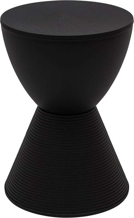 LeisureMod Black Side Table – Modern Hourglass Drum End Table with Storage, Removable Lid – Compact Accent Table for Indoor & Outdoor Use