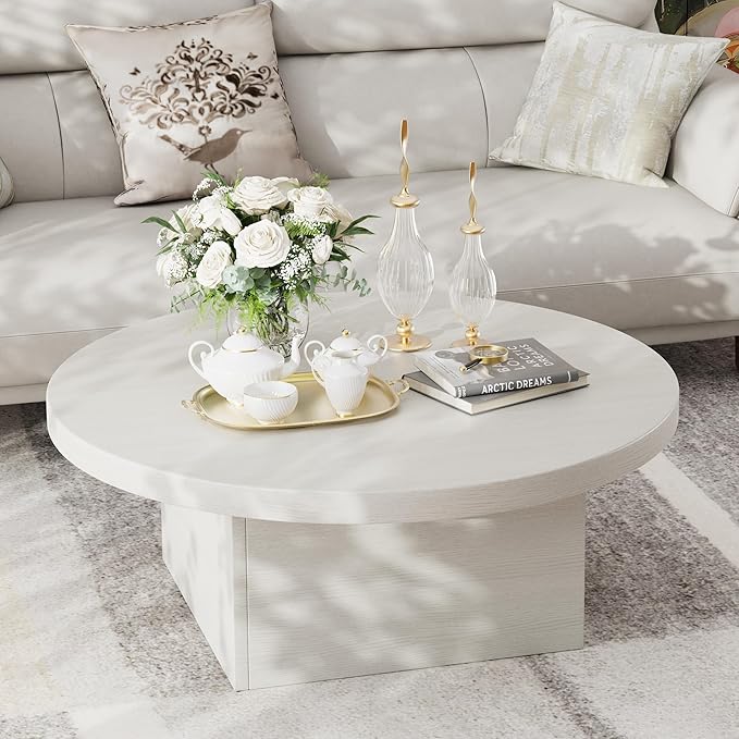 Farmhouse Coffee Table, 35.5" Modern Center Tables Wood Cocktail Table, Scratch-Resistant Accent Table with Sturdy Frame for Living Room, Home Office & Lounge