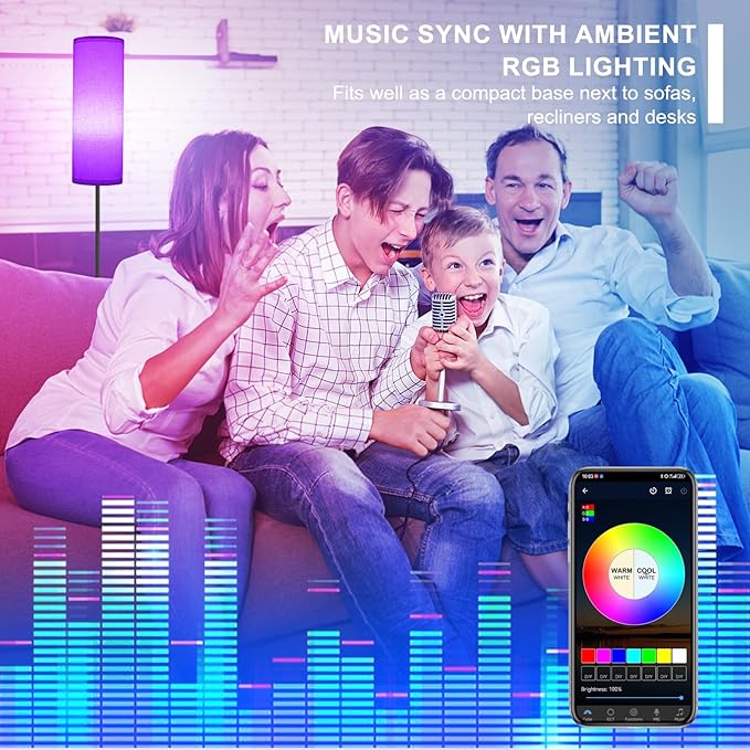 FRIDEKO HOME Floor Lamps for Living Room, Dimmable 3 Colors Temperature, Modern Corner Floor Lamp with Remote, Tall LED Standing Lamps for Kid Room Bedroom, Foot Switch, Beige Shade, 9W Smart Bulb