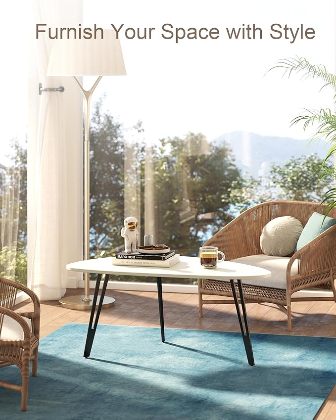 Manora Small Oval Coffee Table White, Modern Coffee Tables for Living Room, Office Coffee Table Small Space, Minimalist Center Table, Tea Table, Easy Assembly