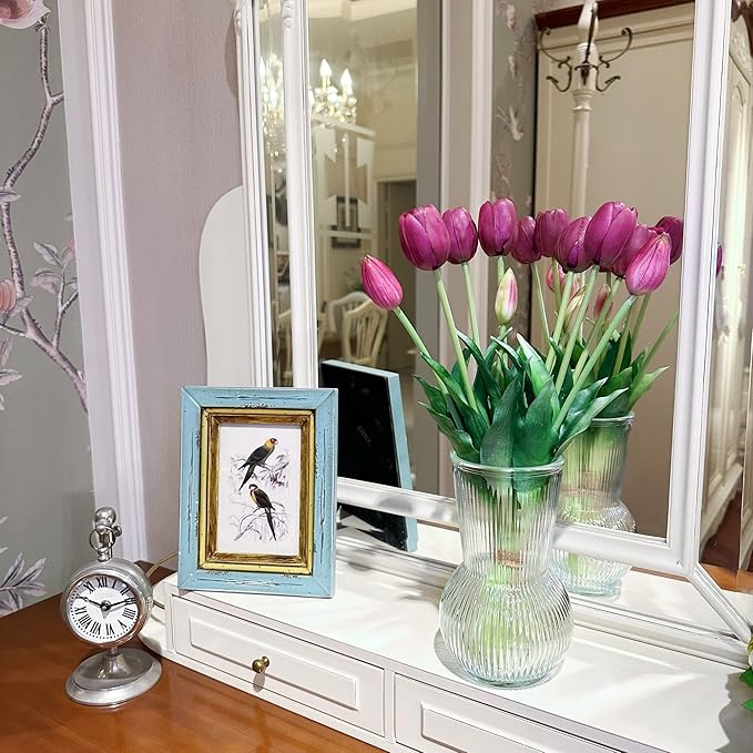 16-inch Premium Real Touch Fake Tulips, Artificial Flowers with Buds, Flexible Stem Easy to Shape, Faux Tulips (Vase not Included), 5-Pack Set of Royal Purple