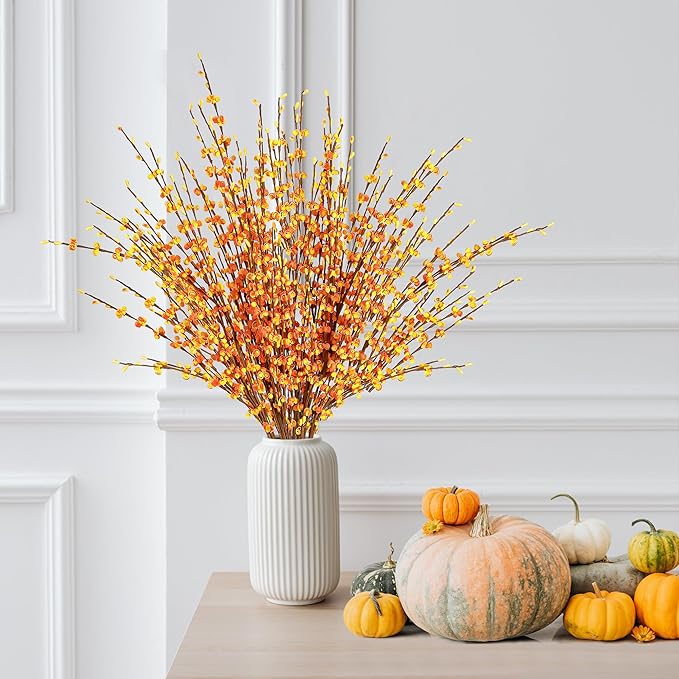 Sggvecsy 10 Pcs 29.5’’ Long Artificial Jasmine Flowers Tall Fake Flower Bouquet Faux Jasmine Plants Dry Branches for ThanksgivingAutumn Wedding Home Party Office Hotel Kitchen Decoration（Fall）