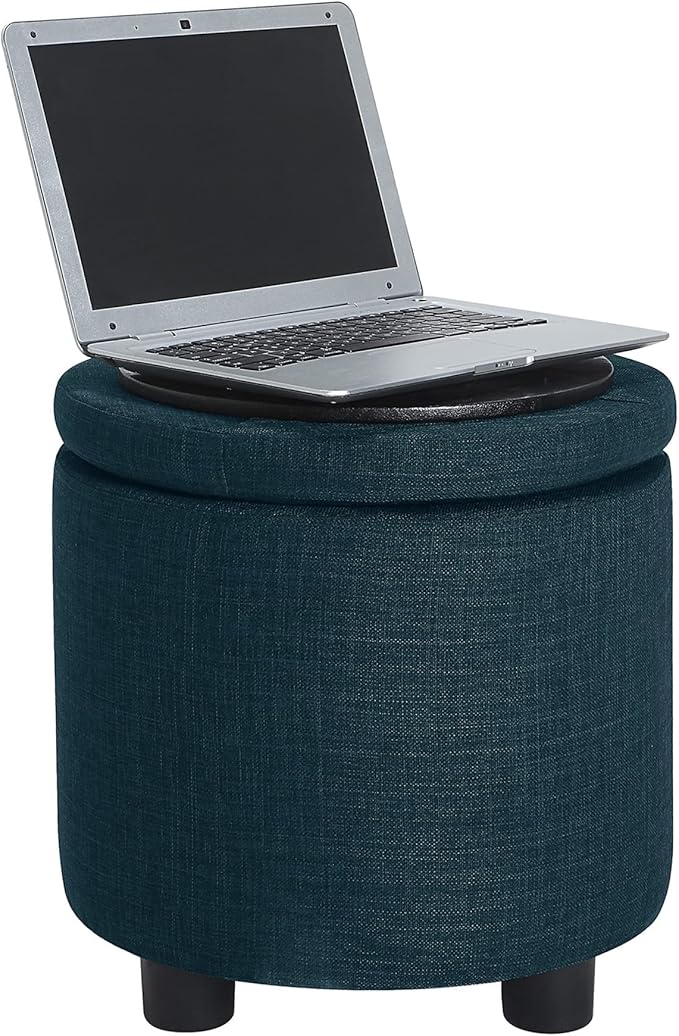 Designs4Comfort Round Accent Storage Ottoman with Reversible Tray Lid