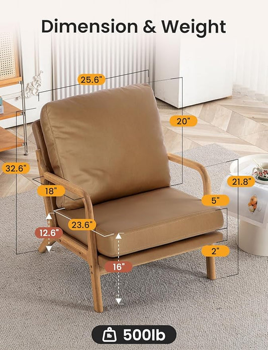 Mid Century Modern Accent Chairs for Living Room, 23” Wide Comfy Chair for Bedroom, Small Cozy Reading Chairs for Adults, 108° Lounge Arm Chair Indoor with Detachable Cover, 5.5" Foam Cushion