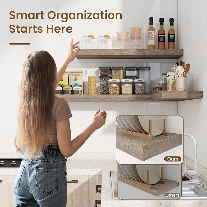 16in Floating Shelves for Wall, 16"W x 9.25"D x 1.25"H, 2 Pack Long Wall Mounted Engineered Wood Shelves with Invisible Brackets for Living Room, Bedroom, Bathroom, Kitchen Decor and Storage, Grey