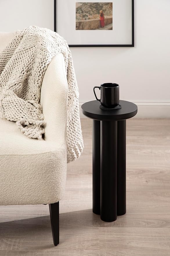 Kate and Laurel Pylar Modern Wooden Drink Table, 10 x 10 x 21, Black, Transitional Mini Table with Chunky Pillar Base for Use as Pedestal Plant Stand Indoors or Small Nightstand Option