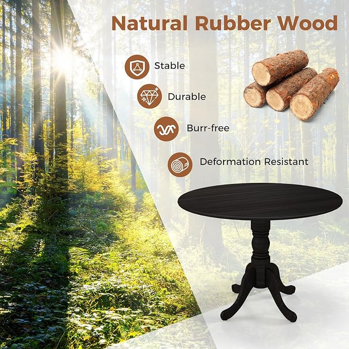 Giantex Round Dining Table, 39" D X 29" H, Rubber Wood Pedestal Table W/Round Tabletop & Curved Trestle Legs, 4-Person Dinner Table for Kitchen, Dining Room, Restaurant (Black)