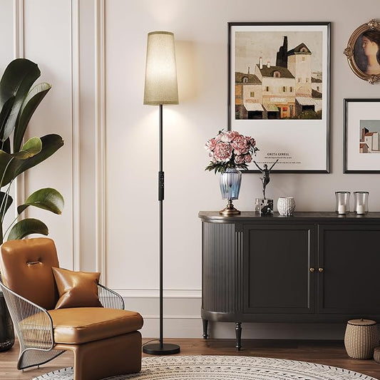 SUNMORY Floor Lamps for Living Room/Bedroom/Office, Standing Lamp with Remote Control, Dimmable Tall Lamp, Suitable for Modern/Boho/Farmhouse and Other Home Decor Styles, Black+Gray Lampshade