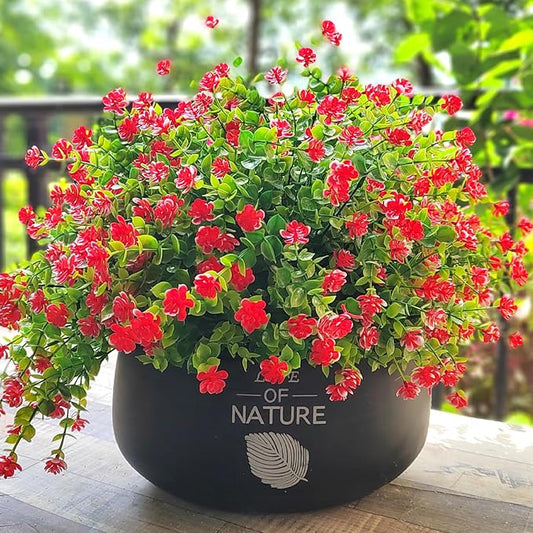 12 Bundles Artificial Flowers for Outdoors, UV Resistant Fake Flowers with Plastic Plants, Faux Flowers for Outside Window Box Front Porch Hanging Planter Decor (Red)