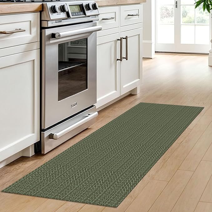 IOHOUZE Washable Runner Rug 2x6 Non Slip Runners for Hallways Entryway Runner Indoor, Kitchen Rugs Woven Cotton Floor Carpet for Kitchen Hall Entrance Bedroom, Olive Green/Dusty Green