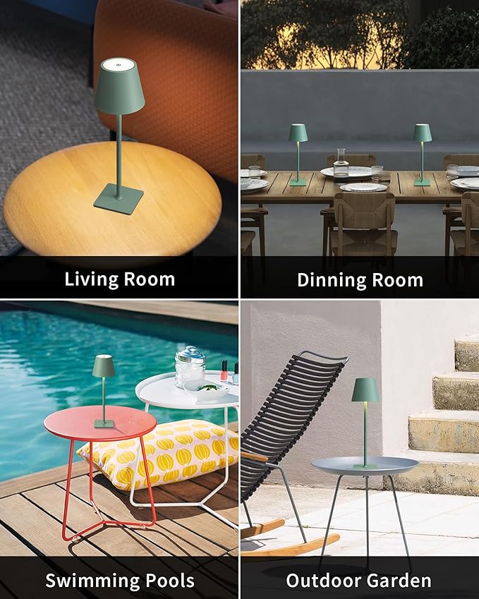 KDG 2 Pack Cordless Table Lamp,Portable LED Desk Lamp, 4000mAh Battery Operated, 3 Color Stepless Dimming Up, for Restaurant/Bedroom/Bars/Outdoor Party/Camping/Coffee Shop Night Light(Green)