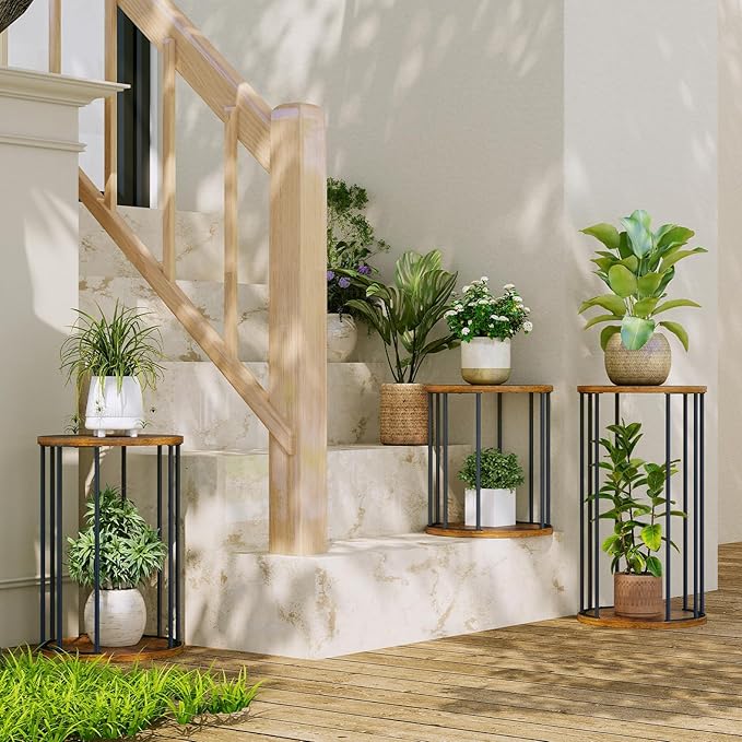 Plant Stand Indoor,small plant stool,Flower Pot Corner stand holder,Mid Century Heavy Duty Metal Tall Home Decor,Modern Round End Table,Small Rustic Display Stand for Living Room,Bedroom(Brown,21In)