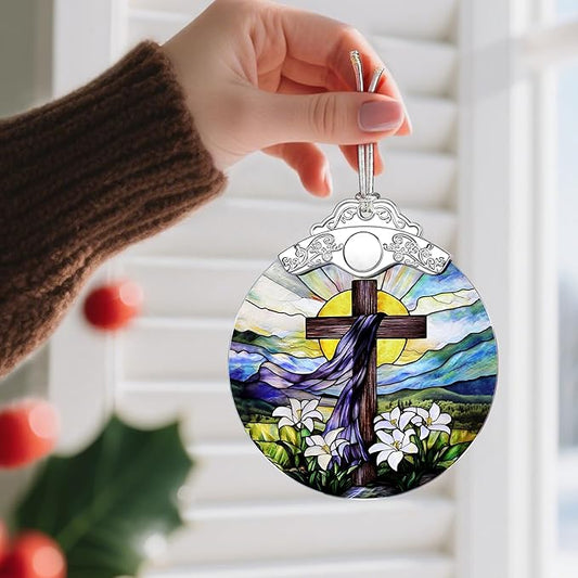 Stained Glass Ornament, Religious Christmas Ornaments, Christmas Hanging Decor & Holiday Ornament: Christian Home Decor | Exquisite Party Gifts for Christians, Christian Gift & Religious Cross Gift