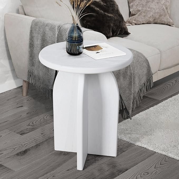 Oakrain Small Round Side End Table, Modern Nightstand Bedside Table, White Accent Pedestal Table for Living Room Bedroom Office Balcony