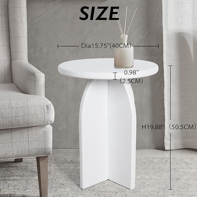 Oakrain Small Round Side End Table, Modern Nightstand Bedside Table, White Accent Pedestal Table for Living Room Bedroom Office Balcony