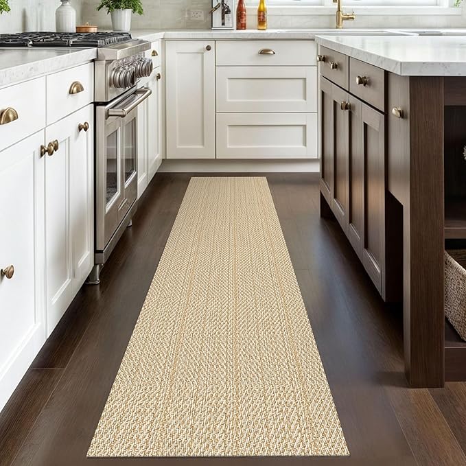 IOHOUZE Washable Runner Rug 2x8 Non Slip Rubber Backed Hallway Runner Entryway Runner Indoor, Kitchen Rugs Woven Cotton Floor Carpet for Kitchen Hall Entrance, Warm Beige/Orange/Apricot