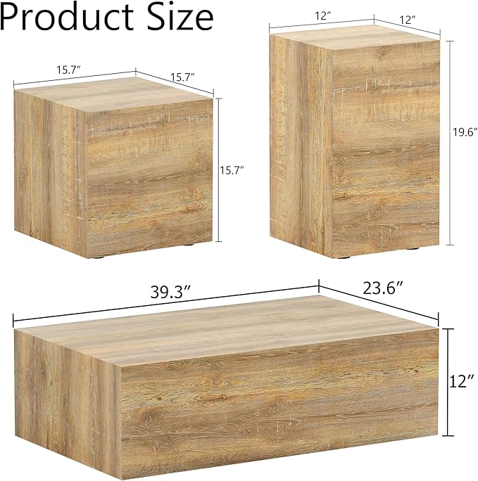 Coffee Table Set for 3, Living Room Table Set, Wood Coffee Table and Side Table, Modern Coffee Table Set, Center Table Set, No Assembly Required - Ready to Use