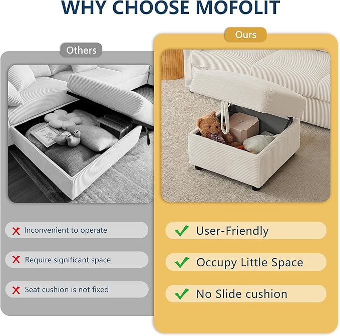 Small Storage Ottoman Sqare Footrest Bench Stool for Apartment,Bedroom,Living Room,Bonus Room and Compact Spaces. (Beige, Ottoman)