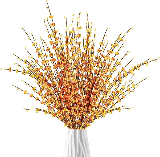 Sggvecsy 10 Pcs 29.5’’ Long Artificial Jasmine Flowers Tall Fake Flower Bouquet Faux Jasmine Plants Dry Branches for ThanksgivingAutumn Wedding Home Party Office Hotel Kitchen Decoration（Fall）