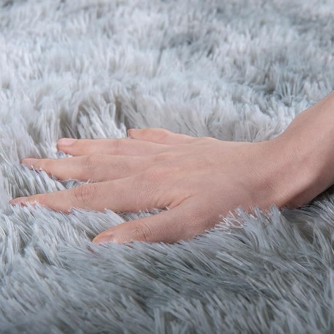 Rugs for Living Room 8x10, Soft Shaggy Modern Shag Area Rug for Bedroom, Upgrade Non-Slip Plush Fluffy Carpet for Kids Boys Girls Room Home Decor Aesthetic, Light Grey