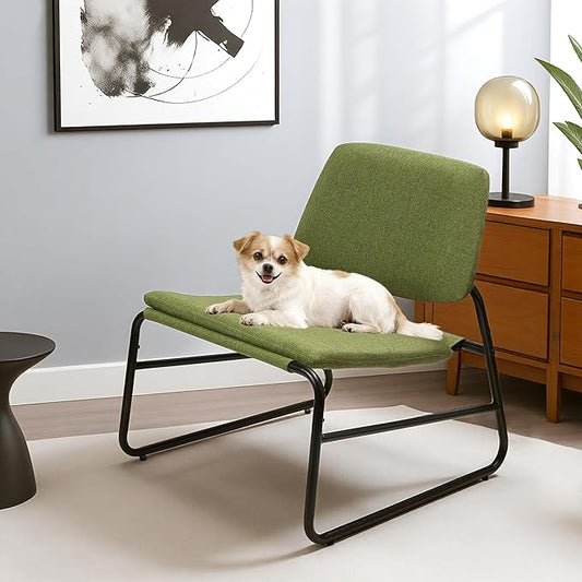 DAICO Modern Accent Chair Comfy Living Room Chair Armless Sling Accent Chairs Upholstered Side Sitting Chairs with Metal Frame for Office Reception Reading Bedroom Waiting Room, Green