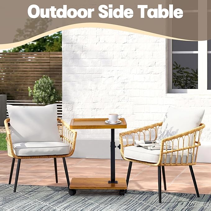 Aoligrace C Shaped End Table Adjustable Height, 360° Swivel Side Table with Wheels, Small TV Tray C Table for Living Room Bedroom, Couch Tables That Slide Under for Sofa Bed Chair