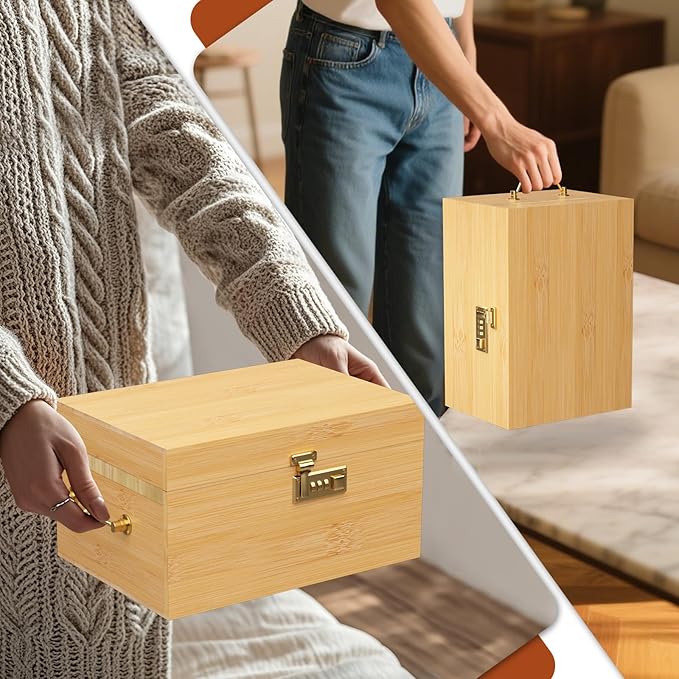 Lockable stash box with rolling tray – Premium bamboo box organizer with grinder, jars & brushes | Stylish wooden stash boxs, spacious Storage Box, great large stash box for home,Holiday Gift