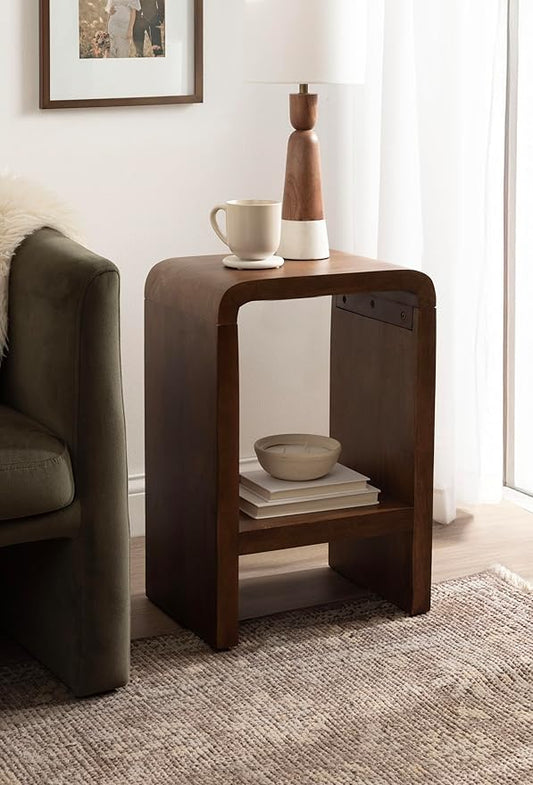 Kate and Laurel Reddy Modern Arched Wood Side Table, 16 x 12 x 24, Walnut Brown, Transitional Two-Tier End Table for Use as a Bedroom Nightstand or Small Record Player Stand