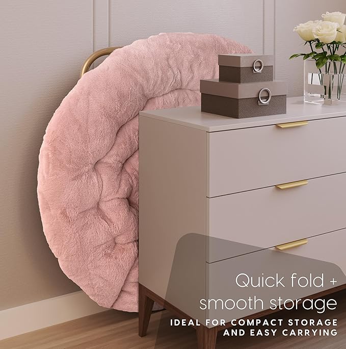 Milliard Saucer Chair For Adults, Teens & Kids, Pink, Faux Fur XL Circle Chair for Bedroom, Dorm & Gaming, Foldable Comfy Accent Seat for Small Spaces, Folding Moon / Mushroom / Round Oversized Style