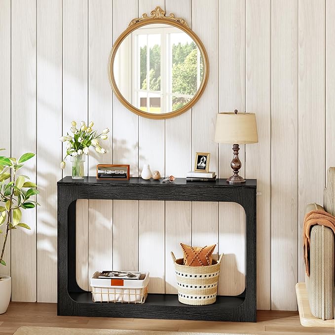 47.2" Long Console Table, Entryway Table, Hallway Table, 2-Tier Behind Couch Table, Corridor Decor Stand, Narrow Rectangular with Storage for Living Room, Entry, Hallway, Black MXG03BB