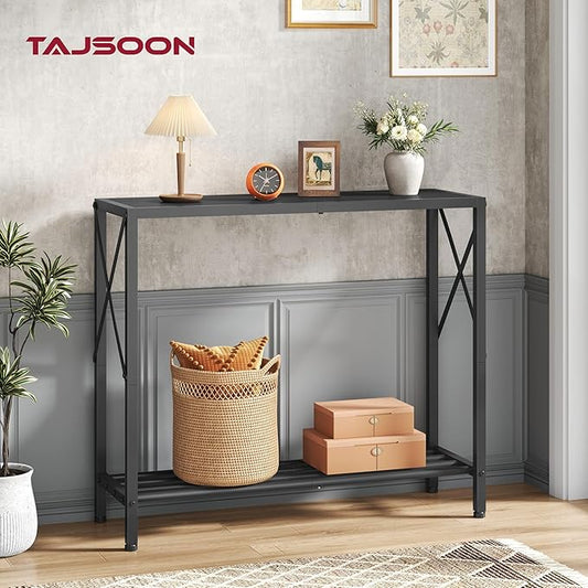 Tajsoon Small Entryway Table, 2-Tier Narrow Consle Table for Entryway, Small Hallway Table with Storage Shelves, Thin Sofa Table for Hallway, Living Room, Corridor, Office, Black