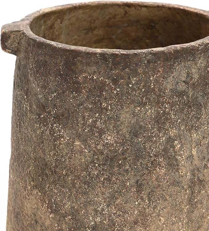 LuxenHome Rustic Vintage Cement Vase,Farmhouse Flower Vase for Room Decor Dining Table Decor,Ginger Root Brown Cement 11-Inch Tall Cylinder Vase Entry Way Table Home Decor Living Room Decor