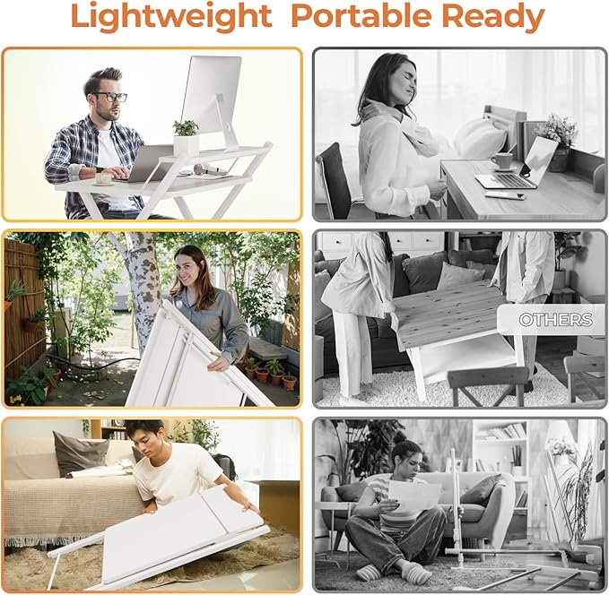 GreenForest No Assembly Folding Desk, 2-Tier Compact Computer Desk with Shelf, Space Saving Foldable Table for Home Office, Dorm or Apartment, Portable Collapsible Sturdy Laptop Desk, White