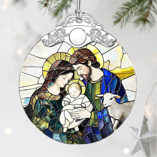 Stained Glass Ornament, Nativity Scene Christmas Ornaments, Christmas Hanging Decor & Holiday Ornament: Christian Home Decor; Exquisite Party Gifts for Christians, Christian Gift & Religious Gift