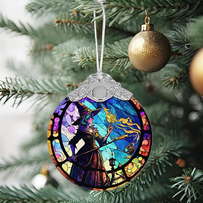 Christmas Ornament, Stained Glass Ornament, Christmas Decorations for Tree, Holiday Ornament, Unique Gift Idea - Magic Witch