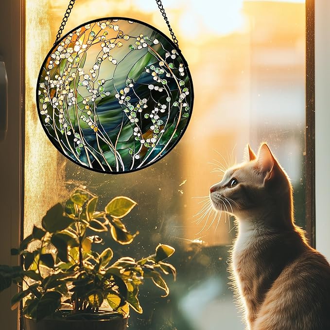 Stained Glass Suncatcher, Yellow Green Gradient Flower Sun Catcher Plants Stain Glass Window Hanging Decoration Mother's Day Birthday Gifts for Women Men Mom and Nana 11.8 in