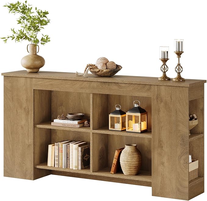 Tribesigns Console Table with Storage, 63" Farmhouse Wooden Entryway Sofa Table, Heavy Duty Console Cabinet for Living Room, Hallway, Entrance, Brown