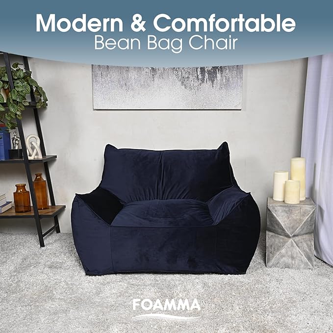 Foamma Bean Bag Chair for Kids & Adults, Midnight Blue - Single Person Bean Bag Chair with Armrests, High-Density Foam, Cozy and Plush Reading Seat, Ideal for Bedroom and Relaxation