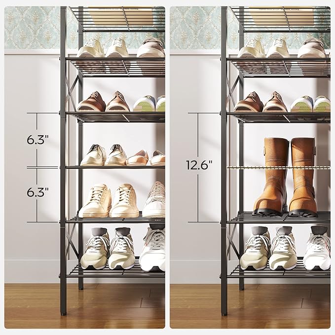 10 Tier Shoe Rack, Large Capacity Shoe Storage Organizer Holds 40 Pairs, Sturdy and Stable, for Entryway, Hallway, Closet, Dorm Room, Charcoal SS10BCG1