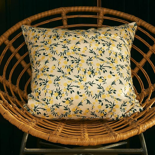 Mantle & Mason Floral Outdoor Pillows Waterproof for Patio Furniture 18x18 Set of 2 Yellow Decorative Pillow Covers for Couch Porch Chair Bench Reversable Cottage Farmhouse Pillow Cases