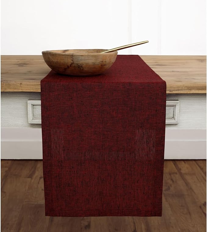 Solino Home Linen Table Runner 48 Inches - 100% Pure Linen Red Garnet Table Runner 14 x 48 Inch Ideal for Dresser and Coffee Tables - Fall, Autumn, Thanksgiving, Christmas, Holiday - Athena