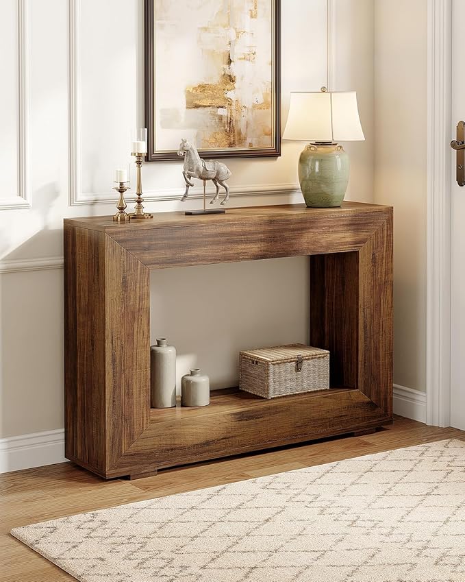 LITTLE TREE 47 Inches Console Table, Sofa Table with Storage, Modern Entryway Table for Hallway, Narrow Long Sofa Entryway Table for Living Room, Brown