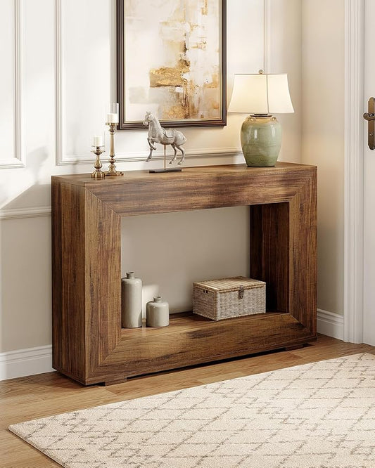 LITTLE TREE 47 Inches Console Table, Sofa Table with Storage, Modern Entryway Table for Hallway, Narrow Long Sofa Entryway Table for Living Room, Brown