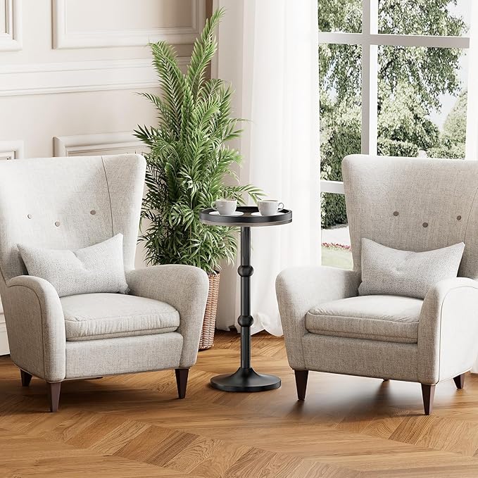 Small Round Side Table, Coffee Drink Table for Small Spaces, Modern Night Stand with Metal Leg, Weighted Iron Base Pedestal Round End Tables for Living Room, Bedroom, Narrow Corners,Sofa Couch