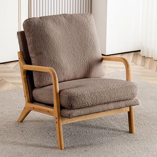 Mid Century Modern Accent Chairs for Living Room, 23” Wide Comfy Chair for Bedroom, Small Cozy Sherpa Reading Chairs for Adults, 108° Lounge Arm Chair Indoor with Detachable Cover, 5.5" Foam Cushion
