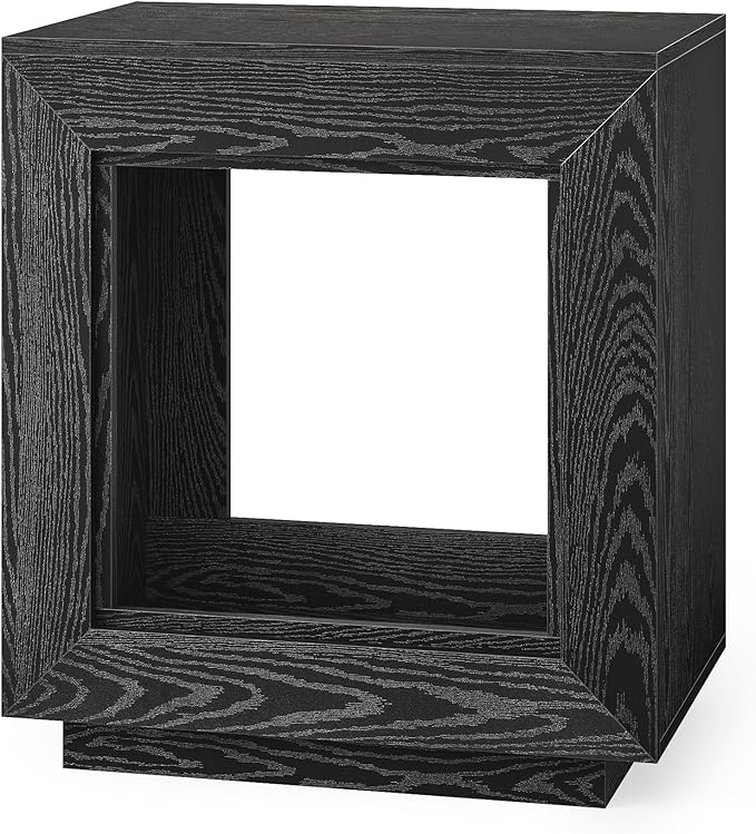 LITTLE TREE End Table with Storage, Wooden Square Side Table, Industrial Sofa Side Tables for Living Room, 2-Tier Bedside Table Nightstand for Bedroom, Chair Side Table for Small Spaces, Black