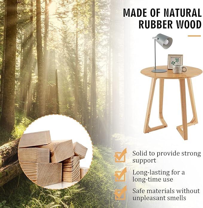 Giantex 24" Round End Table, Mid Century Modern Side Table with Adjustable Foot Pads, Sofa Couch Accent Table, Small Coffee Table for Small Space Living Room, Nightstand for Bedroom (Natural)