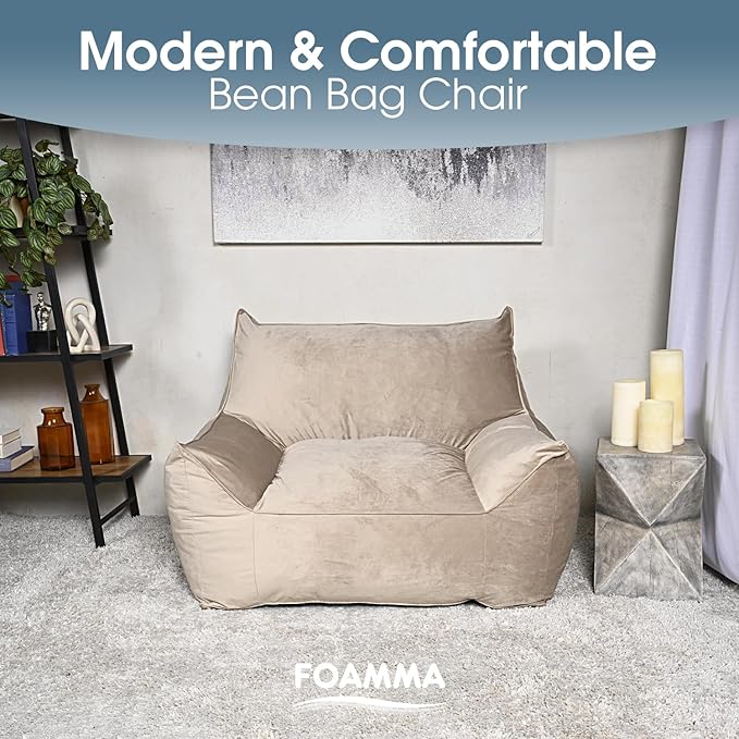 Foamma Bean Bag Chair for Kids & Adults, Taupe - Single Person Bean Bag Chair with Armrests, High-Density Foam, Cozy and Plush Reading Seat, Ideal for Bedroom and Relaxation